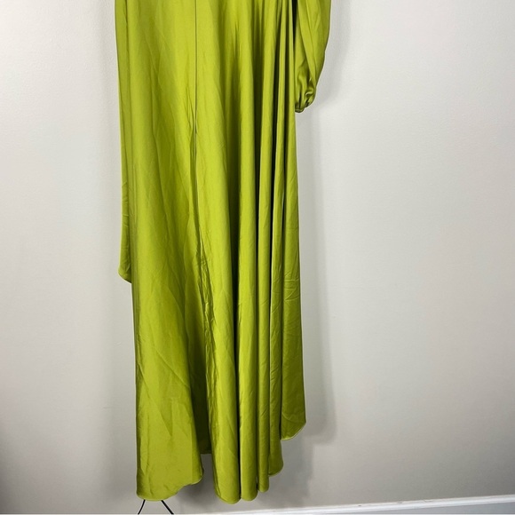 Mac Duggal Long Sleeve One Shoulder Satin High Low A-line Gown Womens 2 Green - Picture 9 of 14